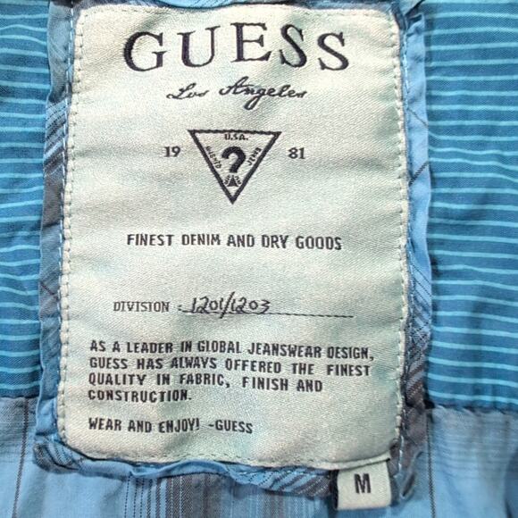 Guess Plaid Teal Ombre Dillon Slim Fit Shirt Men's Medium Western Cowboy - Picture 3 of 13